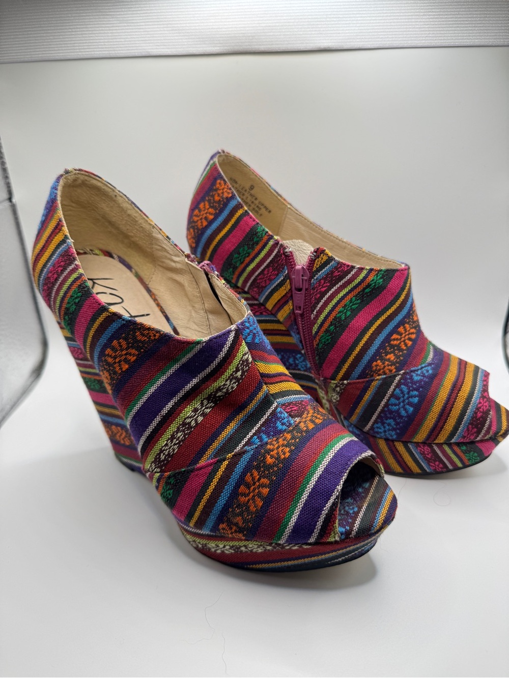 ¡ Ole ! Kate & Mel Woven Fiesta Stripe Platform Wedges 9